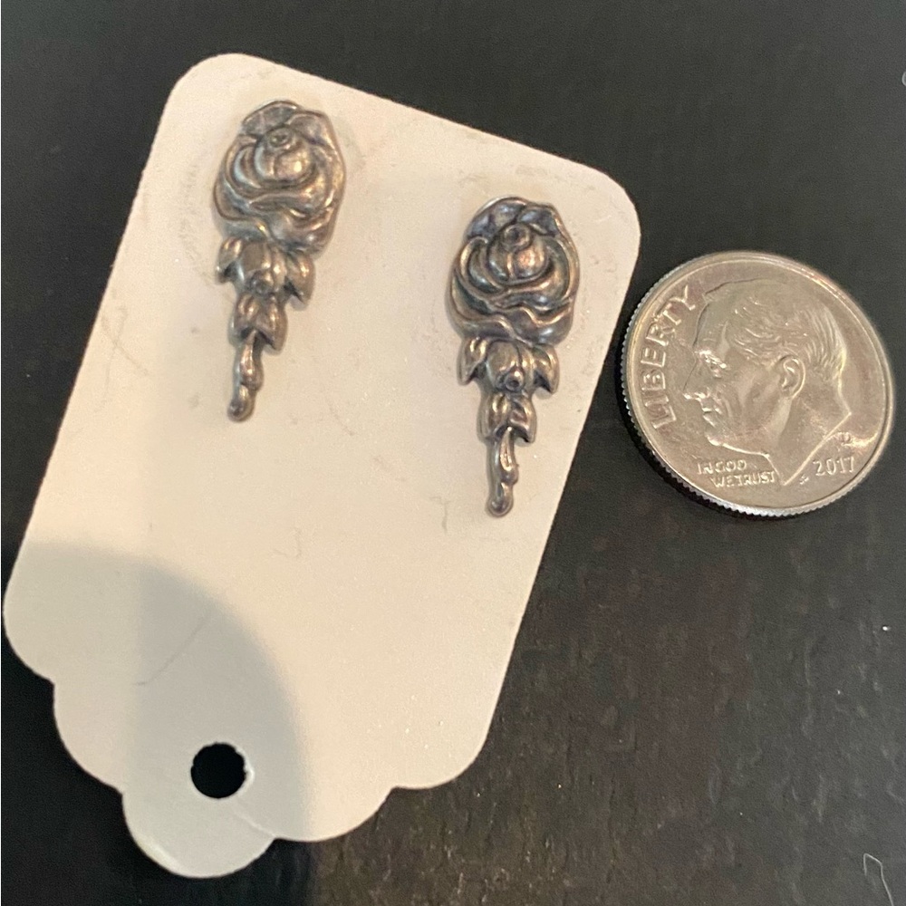 Vintage Silver Rose Earrings